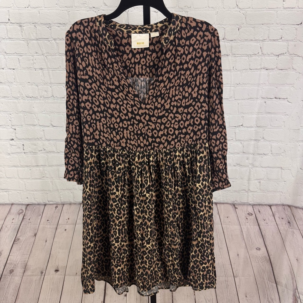Maeve for Anthropologie Juno Leopard Print Babydoll Dress Size Medium